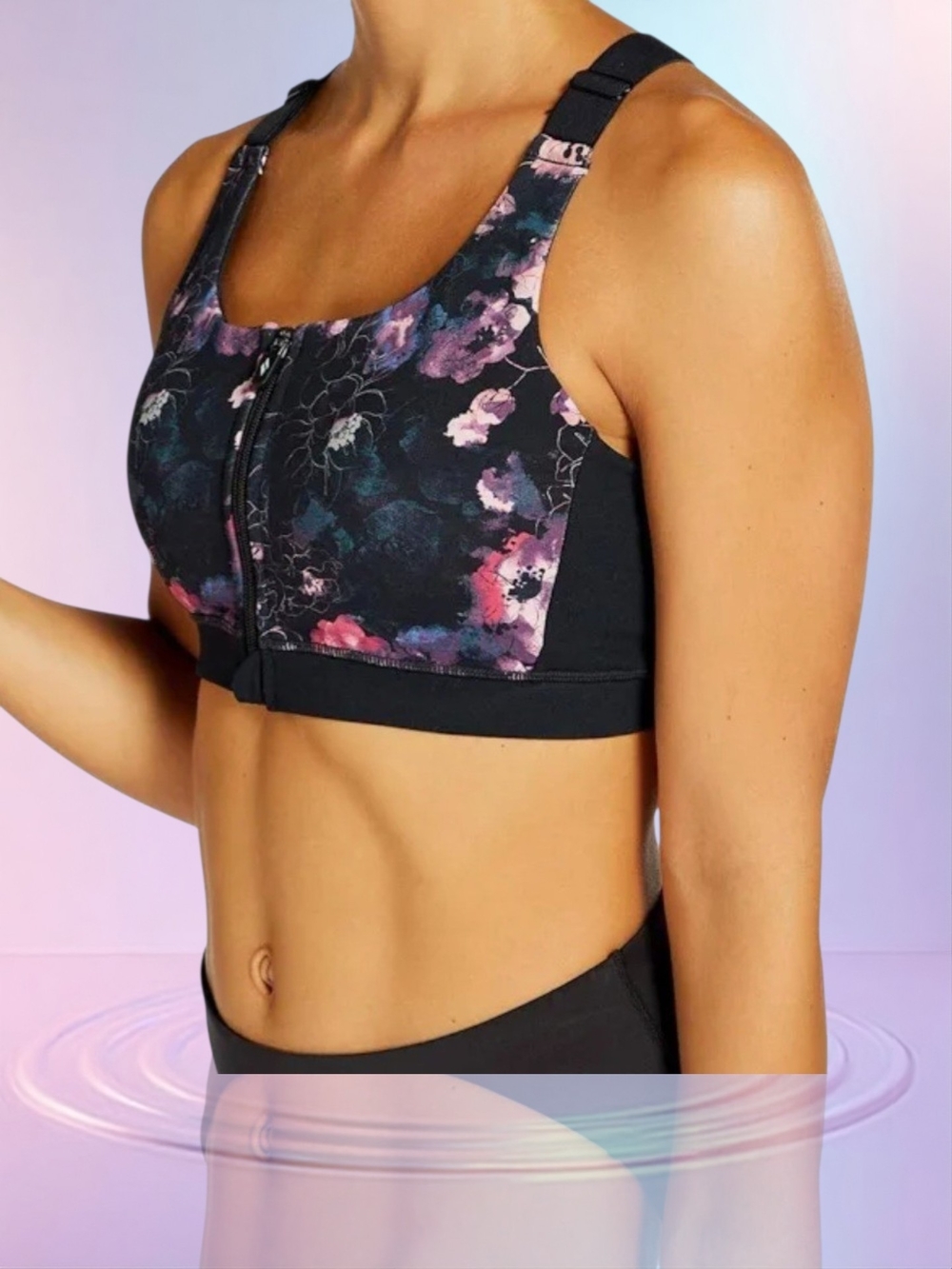 Skechers GOFLEX Front-Zip Floral Sports Bra -